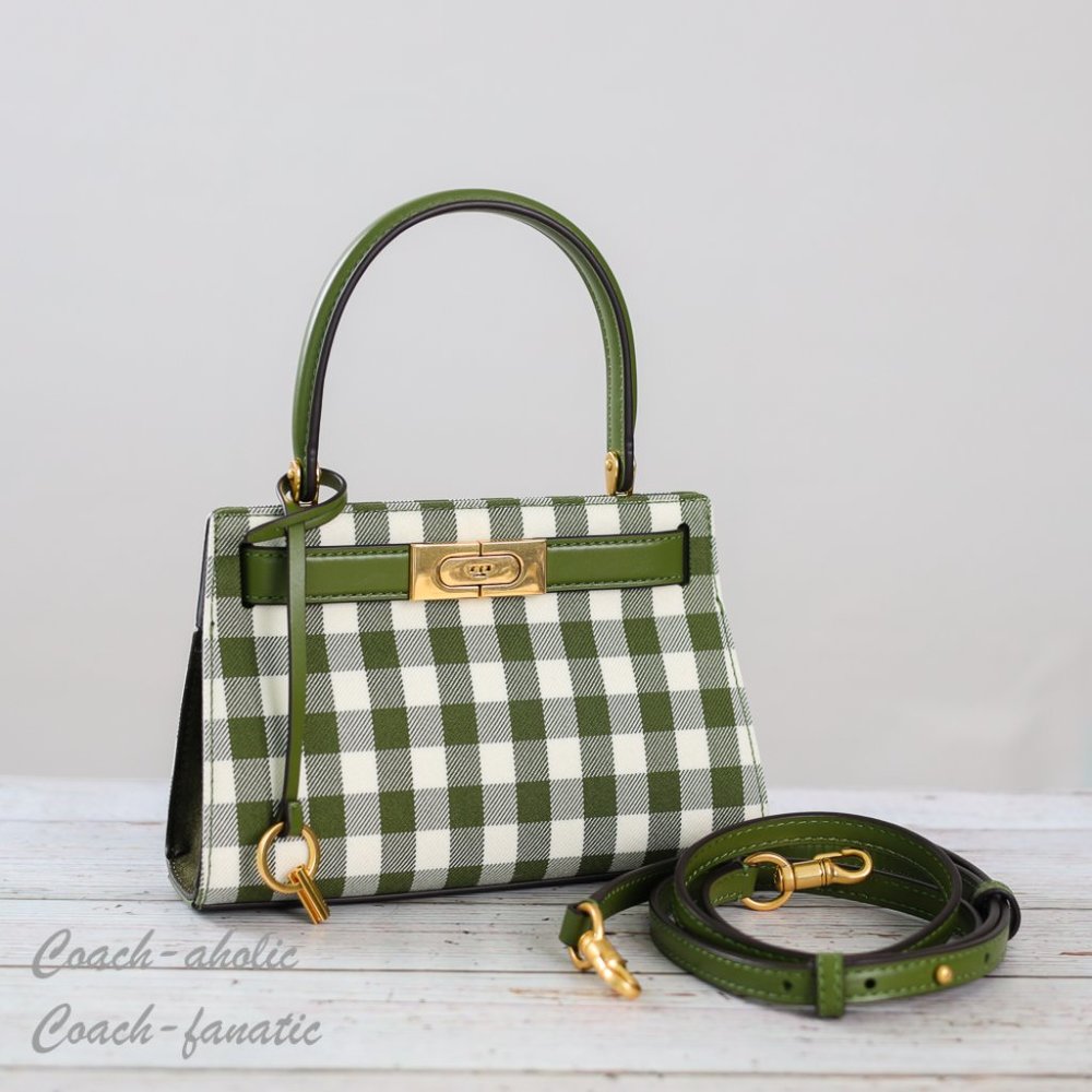 NWT Tory Burch Lee Radziwill Petite Bag Gingham Crossbody in Leccio - Picture 5 of 11